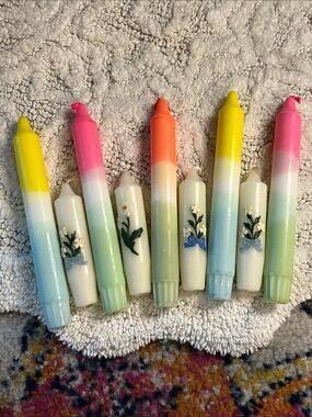 Lot of 9 - Free People (5) Vintage Floral (4) Colorful Taper Candles